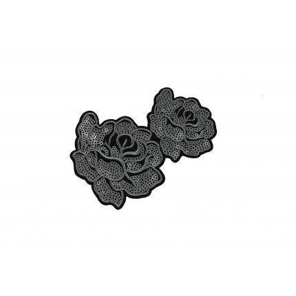 Naszywka termo róża cekiny APL-609-srebrny matowy