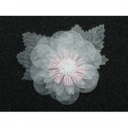 Organtynowy kwiatek z listkiem biało-różowy KWT-05
