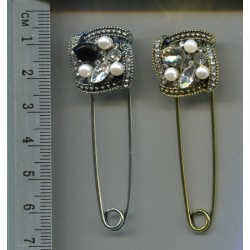 Agrafka ozdobna metalowa ze sztrasami i perełkami ZBA-038